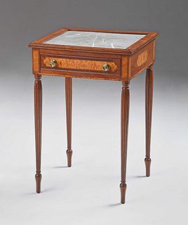 Very Rare and Possibly Unique Federal Inlaid Cherry and Maple Marble Top Side Table