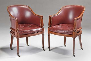 Massachusetts State House Chairs: A Rare Pair of Boston Federal Barrel Back Armchairs Documented to The Shop of George Bright, by Bill of Sale