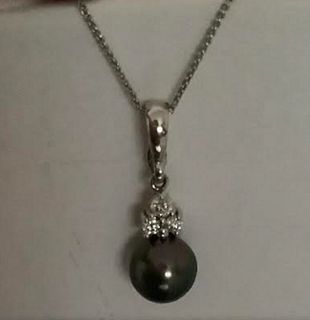 18k white gold Tahatian pearl with diamond enhancer necklace 