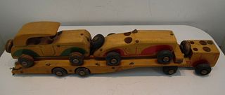 Holgate wooden toys (845t1) Car hauler and 2 cars