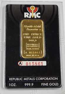 Republic Metals Fine Gold 1 Troy Oz. Bar.