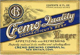 1937 Cremo Quality Lager Beer 12oz ES9-07 Label New Britain Connecticut