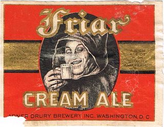 1935 Friar Cream Ale No Ref. ES18-18 Label Washington District Of Columbia