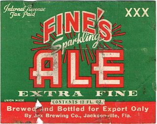 1940 Fine's Sparkling Ale 12oz ES24-05 Label Jacksonville Florida