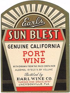 1967 Earl's Sun Blest Port Wine Jacksonville Florida Label