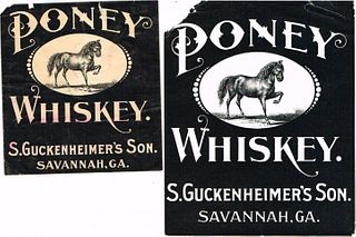 Lot of Two 1900s Guckenheimer's Poney Whiskey Labels Savannah Geogia