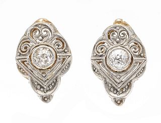 Art Deco old-cut diamond stud earrings GG/WG 585/000 each with one old-cut diamond 0.08 ct W/PI,