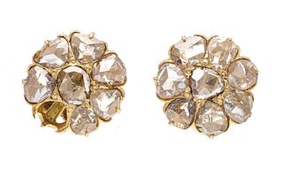 Diamond rose earrings GG 585/000 each with 8 diamond roses 3 mm (1x missing), screw nuts, d. 10