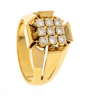 Brilliant ring GG 750/000 with 9 brilliant cut diamonds add. 0,6 ct W/SI, RG 58, 12,3 g
