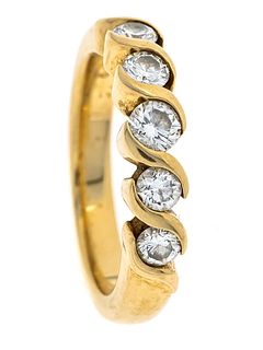 Brilliant ring GG 585/000 with 5 brilliant-cut diamonds, total 0.64 ct (hallmarked) W/SI, RG 49, 4.7