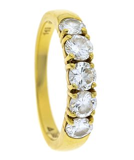 Diamond ring GG 585/000 with 5 brilliant cut diamonds, add. 1.19 ct (hallmarked) slightly tinted