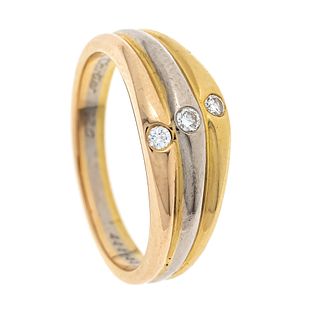 Cartier tricolor diamond ring WG/GG/RG 750/000 with 3 brilliant-cut diamonds, add. 0.07 ct W/VS,