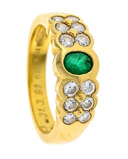 Emerald diamond ring GG 750/000 with one oval faceted emerald 0,32 ct (hallmarked), green,
