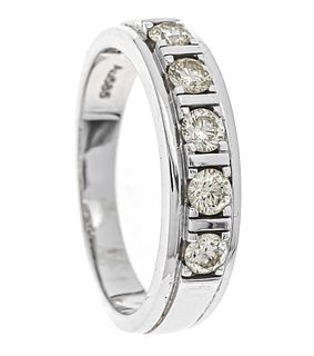 Brilliant ring WG 585/000 with 5 brilliant-cut diamonds, add. 1.0 ct tinted W/VS, RG 57, 4.8 g
