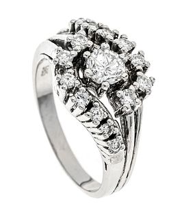 Brilliant ring WG 585/000 with 15 diamonds add. 0,90 ct W/SI, RG 56, 6,4 g