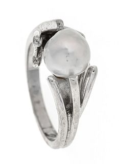 Cultured pearl ring WG 585/000 with one light baroque cultured pearl 8 mm, RG 55, 6,3 g