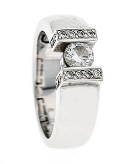 Brilliant ring WG 585/000 with 17 diamonds add. 0,50 ct (hallmarked) slightly toned W/SI, RG 50, 7,3