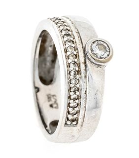 Brilliant ring WG 585/000 with 19 brilliants, add. 0,24 ct (hallmarked) tinted W/SI, RG 49, 4,9 g