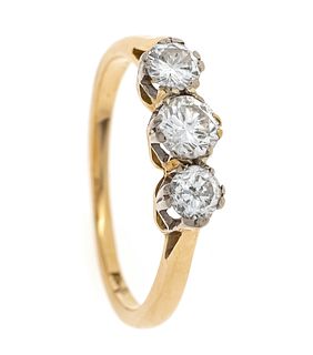 Riviere ring RG/WG 750/000 unstamped, tested, with 3 diamonds, together 0,47 ct l.tinted W/SI-PI, RG