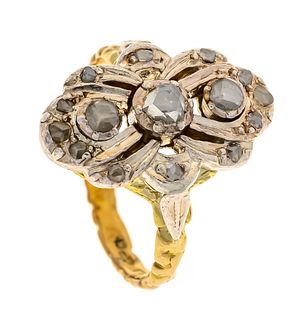 Diamond rose ring GG 585/000 with 15 diamond roses 3,5 - 1,5 mm (one setting loose), RG 53, 5,1 g