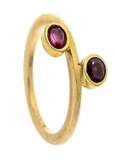 Ruby ring GG 585/000 with two oval faceted rubies 4 x 3mm RG 50, 2,1 g