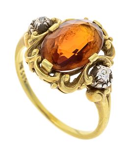 Citrine diamond ring GG 585/000 with one oval faceted Madeira citrine 11 x 9 mm and two diamond
