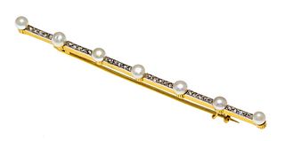 Oriental pearl diamond rose stick pin GG/WG 680/000 unstamped, tested, with 7 creamy white