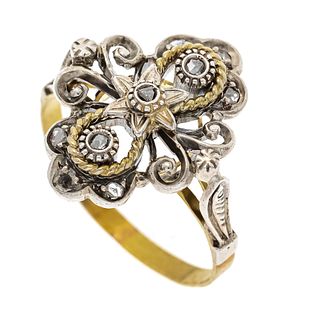 Diamond rose ring GG 585/000 and silver with diamond roses, RG 56, 2,9 g
