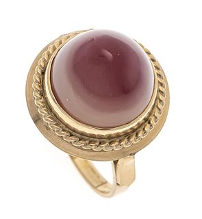 Agate ring GG 585/000 unstamped, tested, with one cone-shaped agate cabochon, violet/white, RG 55,