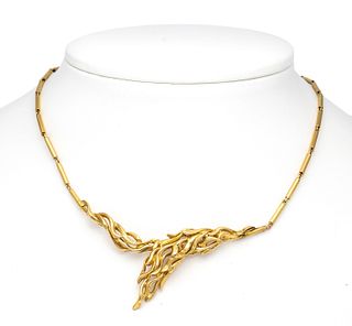 Design necklace GG 750/000 unstamped, tested, link chain with naturalistic middle part, patent
