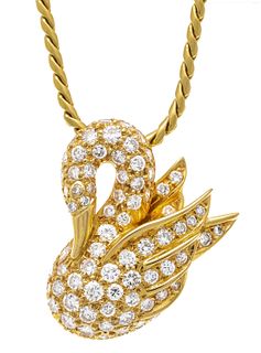 Diamond pendant 'Swan' GG 750/000 (stamped eagle head, France, petite Garantie = minimum fineness