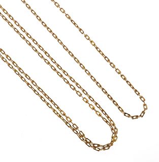 2 necklaces RG 585/000 unstamped, tested, with spring ring, 1 x double row, l. 48 cm, 1 x single
