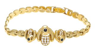 Link bracelet GG 585/000 with round faceted white gemstones and 3 round sapphire cabochons 2,7 - 2,4