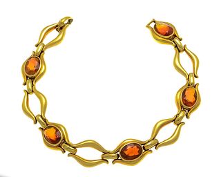 Link bracelet GG 585/000 with 5 oval faceted citrines 9.8 x 6.8 mm, brownish orange, transparent,