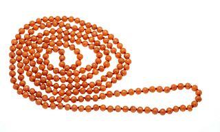 Coral endless necklace made of coral beads 5.7 mm, salmon orange, l. 125 cm, 46.5 g