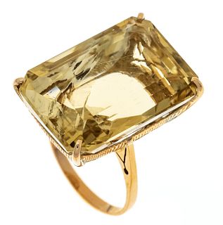 Citrine ring RG 585/000 unstamped, tested, with an emerald-cut faceted citrine 25.5 x 17.7 mm,
