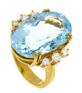 Aquamarine diamond ring GG 750/000 with a fine oval faceted aquamarine 10.0 ct in very good color