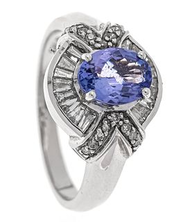 Tanzanite diamond ring Harry Ivens WG 585/000 with one oval faceted tanzanite 8.1 x 6.1 mm,