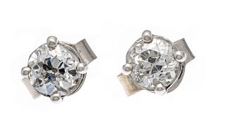 Old-cut diamond earrings WG 585/000 with 2 old-cut diamonds, total 0.76 ct l.tinted W/SI-PI, 1.5 g