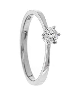 Brilliant solitaire ring WG 585/000 with one brilliant-cut diamond 0.25 ct tinted W/PI, RG 56, 2.3
