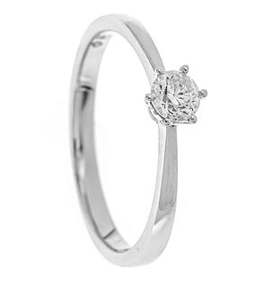 Brilliant solitaire ring WG 585/000 with one brilliant cut diamond 0,25 ct tinted W/PI, RG 56, 2,2