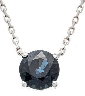 Sapphire necklace WG 750/000 with one round faceted sapphire 12.8 mm, dark blue, transparent,
