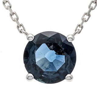 Sapphire necklace WG 750/000 with one round faceted sapphire 6.5 mm, dark blue, transparent, with