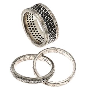 2 Thomas Sabo rings silver 925/000 1 x with black zirconia, w. 9,5 mm, RG 60, 1 x double ring with