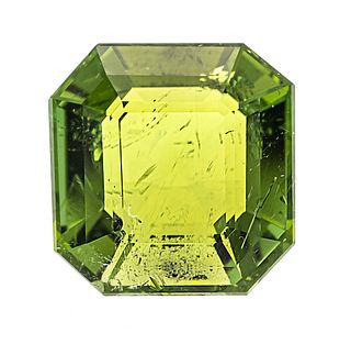 Tourmaline 37.08 ct octagonal cut, yellowish green, transparent, 19.65 x 19.14 x 11.75 mm, with DSEF