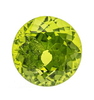 Peridot 7.48 ct, round faceted, intense yellowish green, transparent with few internal features,