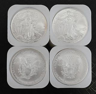 Four Rolls of 20-2005 1oz Silver American Eagle Dollar Coins BU
