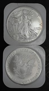 Two Rolls of 20-2005 1oz Silver American Eagle Dollar Coins BU