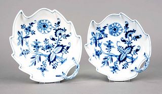 Two leaf bowls, Meissen, Knauff