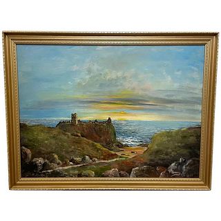 DUNNOTTAR CASTLE FORTRESS AT SUNRISE OIL PAINTING